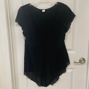 Sweet Pea Stacy Frati Black Mesh V-Neck Sharkbite Hem Top Plus Size 3X USA VTG